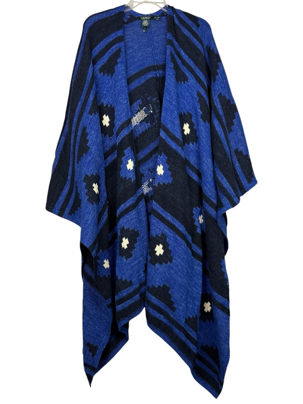Ralph Lauren Tribal Aztec Western Cotton Linen Knot Long Cape Shrug